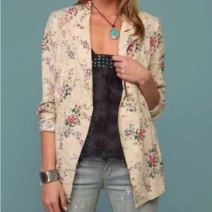 Free People Floral Blazer Linen Blend Double Breasted Ivory Women’s Medium